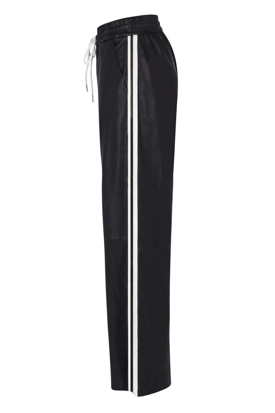 Baggy Leather Athletic Sweatpants - Black/White