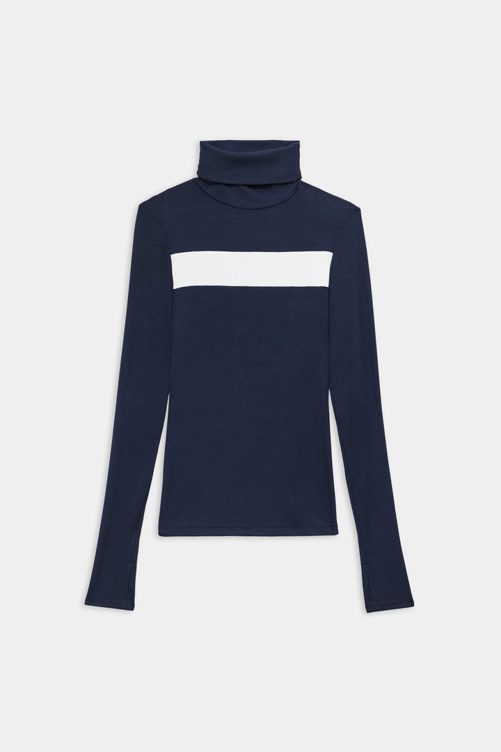 Lennon Rib Turtleneck - Indigo/White