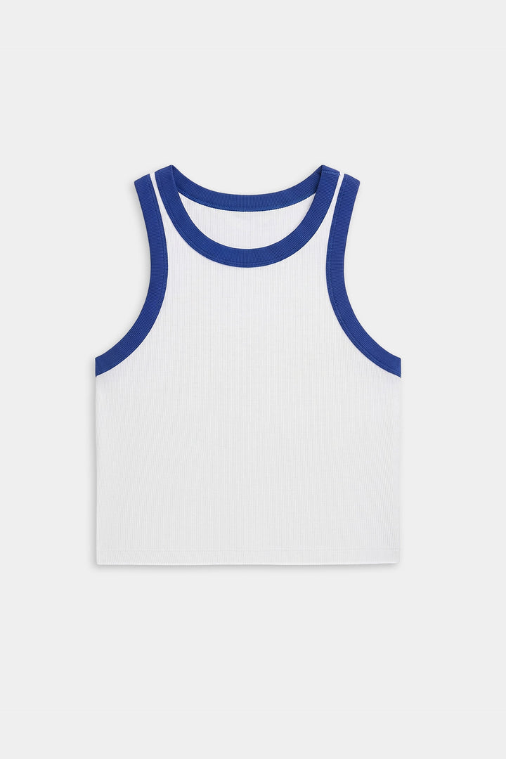 Kiki Rib Crop - White/Cobalt