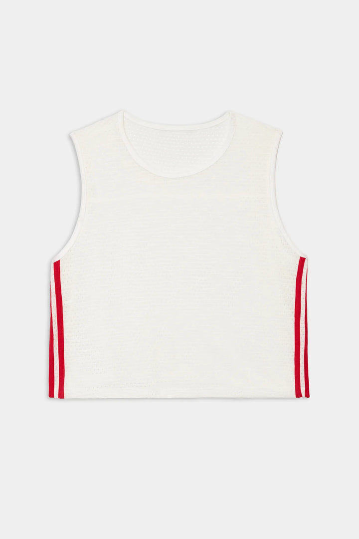 Logan Mesh Tank with Stripe - White/Pirate Red