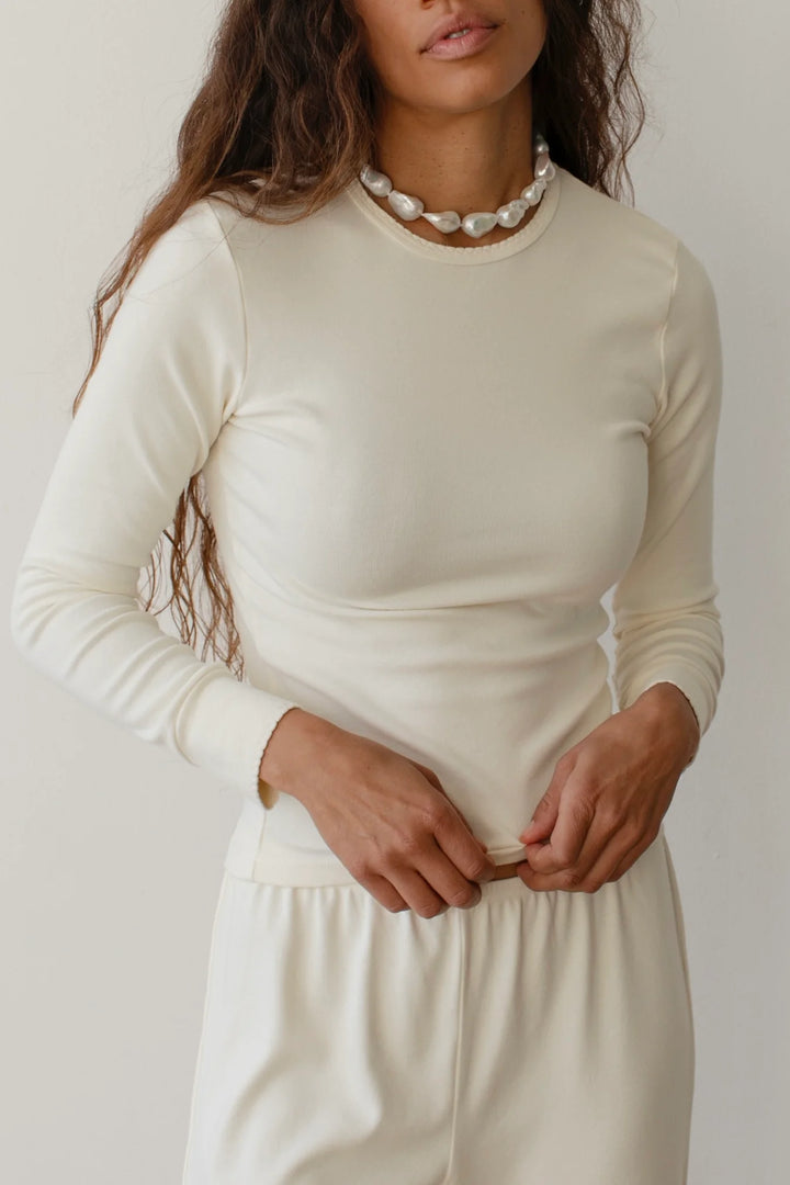 Baby Rib Scallop Long Sleeve - Creme
