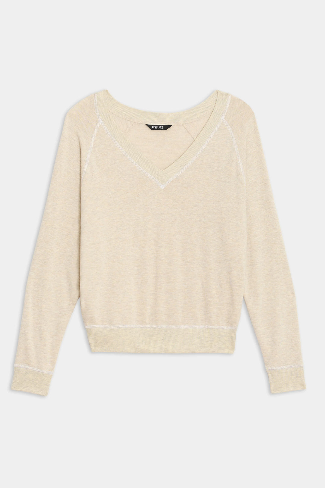 Bennie Fleece V-Neck Sweatshirt - Oatmeal/White