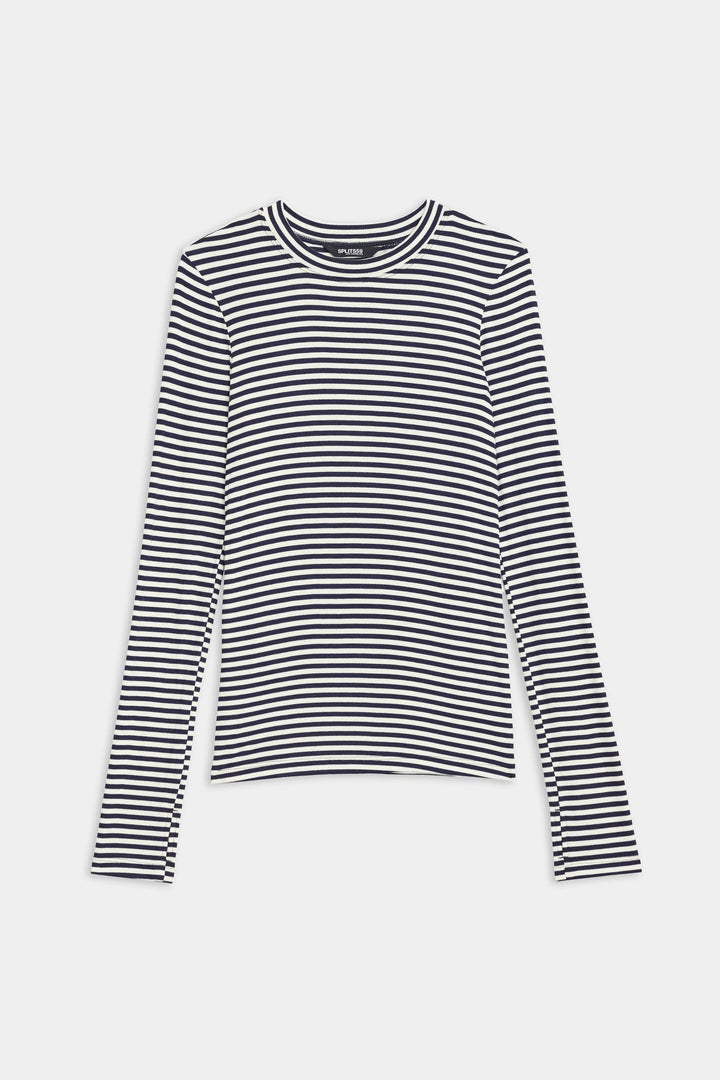 Louise Rib Long Sleeve - White/Indigo