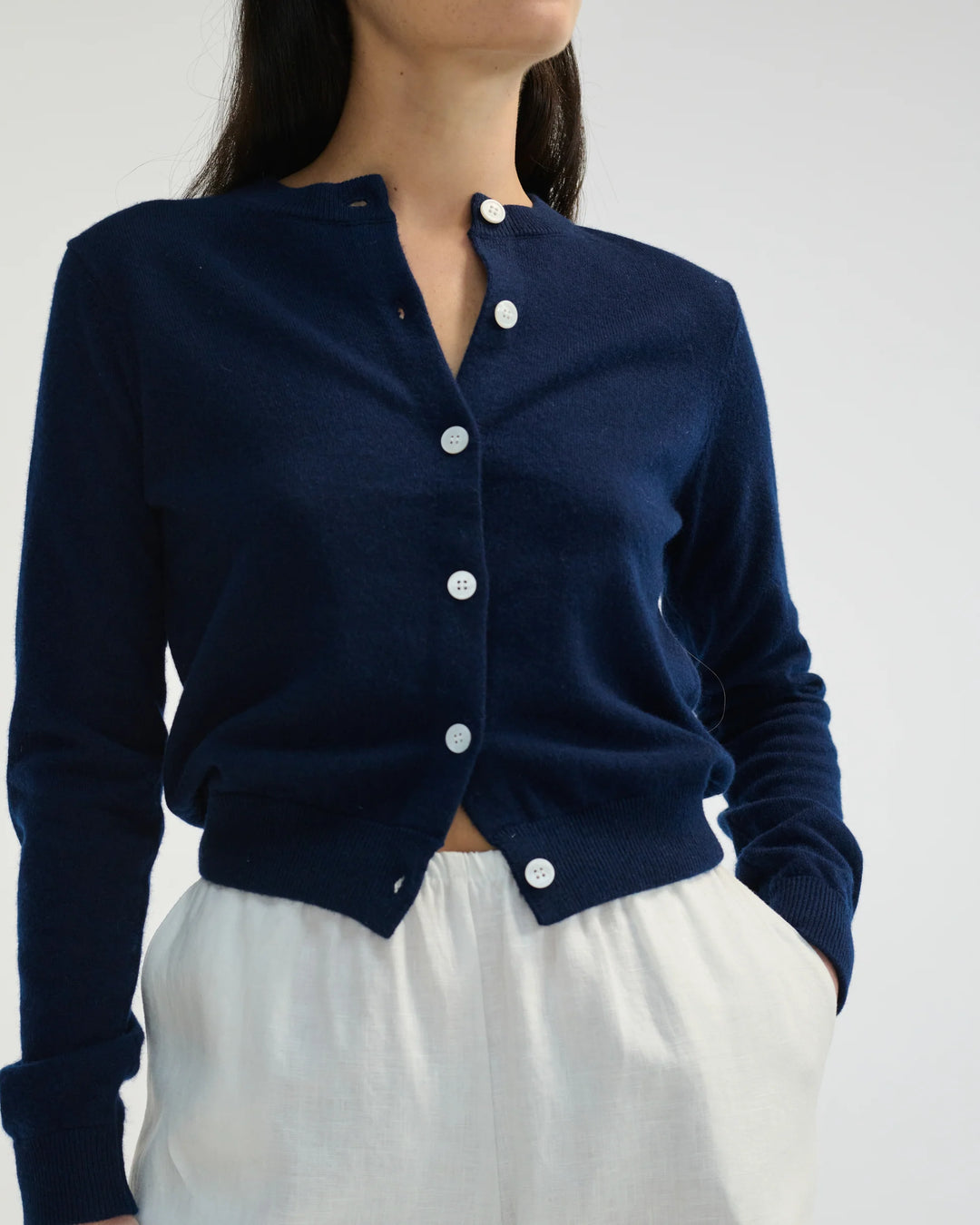 Classic Crew Wool Cardigan - Navy