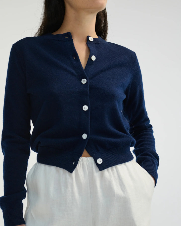 Classic Crew Wool Cardigan - Navy