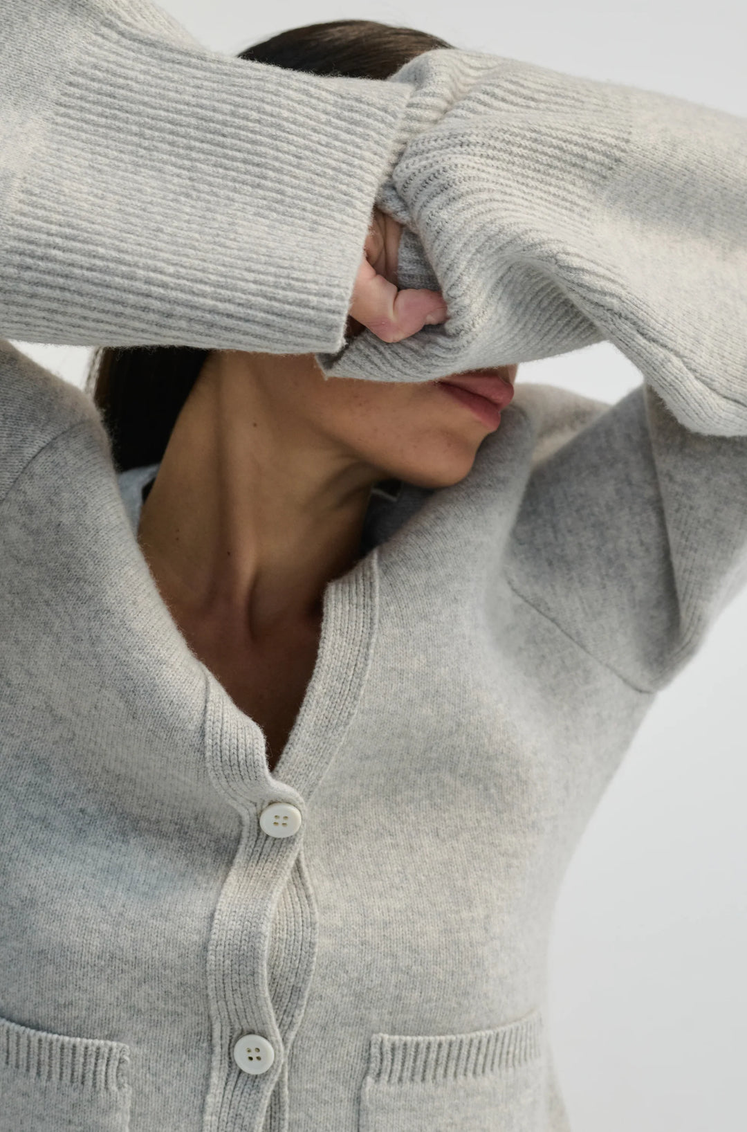 V-Neck Cardigan - Light Grey
