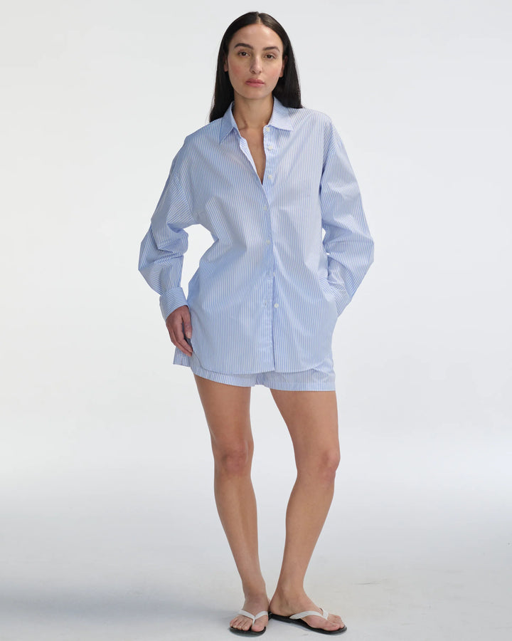 Oversized Cotton Shirt - Craie Blue Stripe