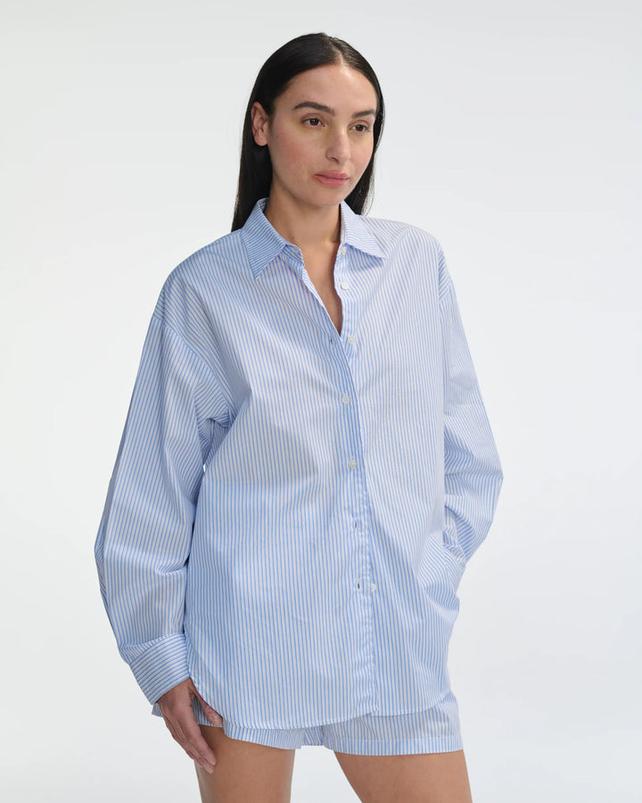 Oversized Cotton Shirt - Craie Blue Stripe