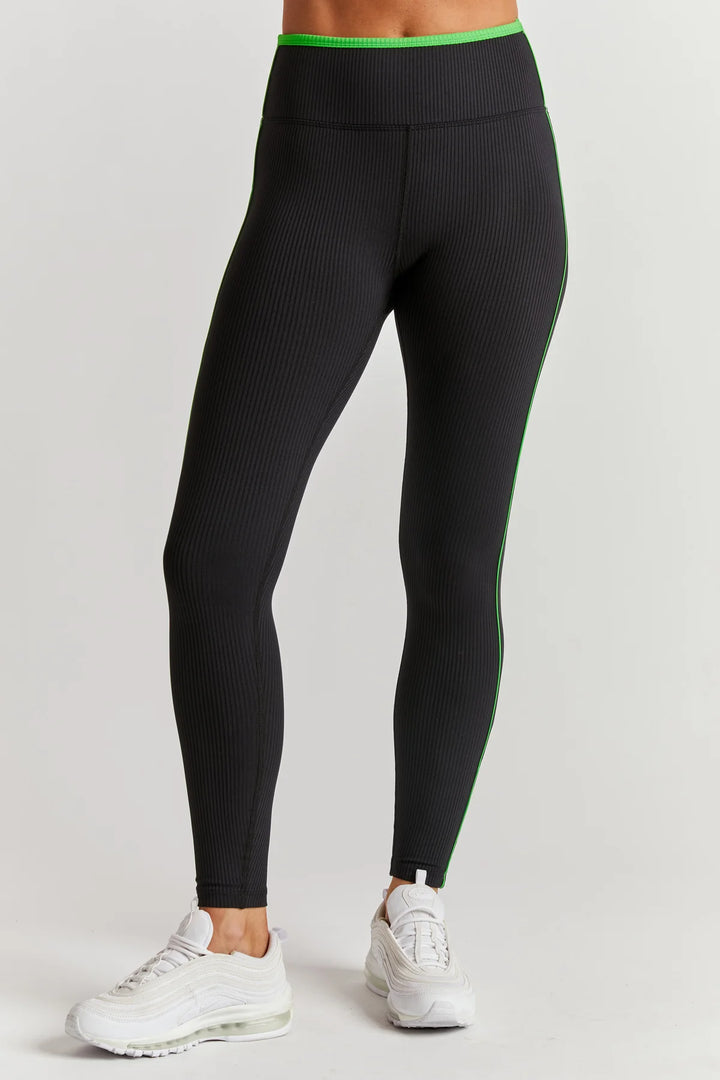 Ribbed Track Legging - Black/Field Green