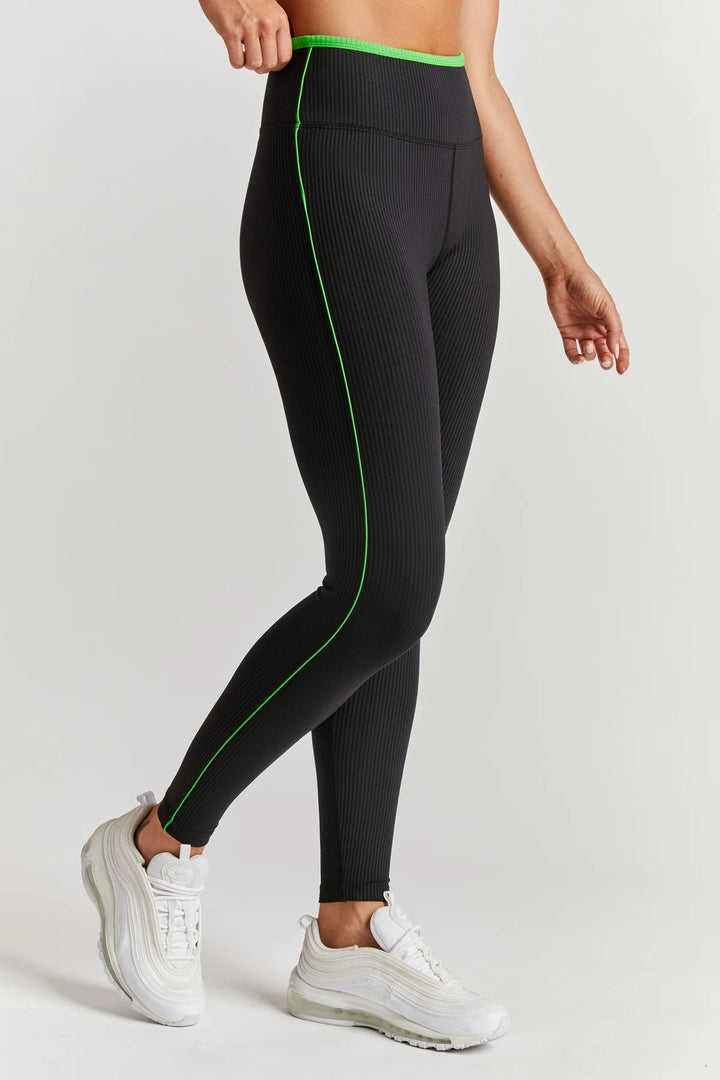 Ribbed Track Legging - Black/Field Green