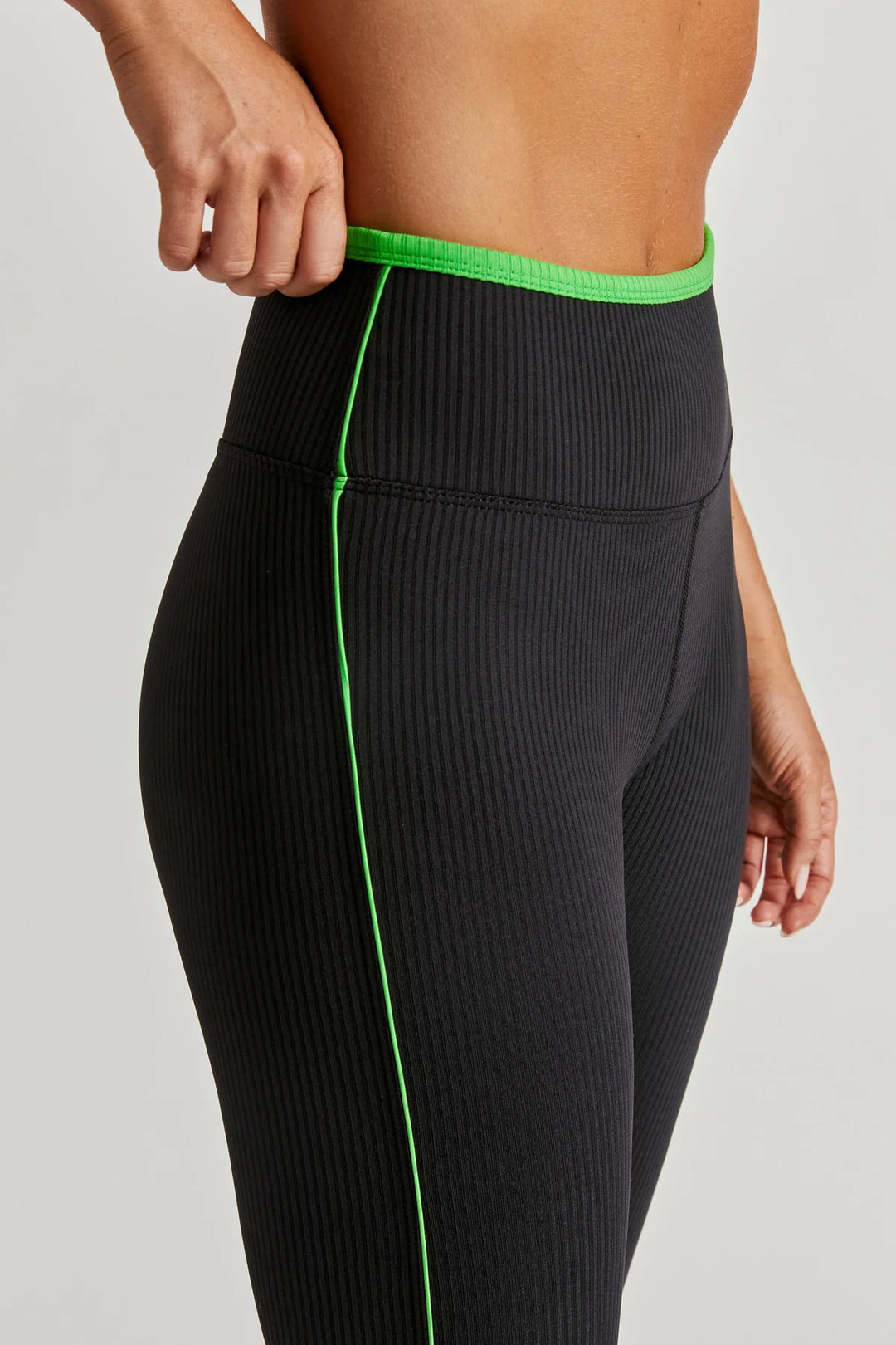 Ribbed Track Legging - Black/Field Green