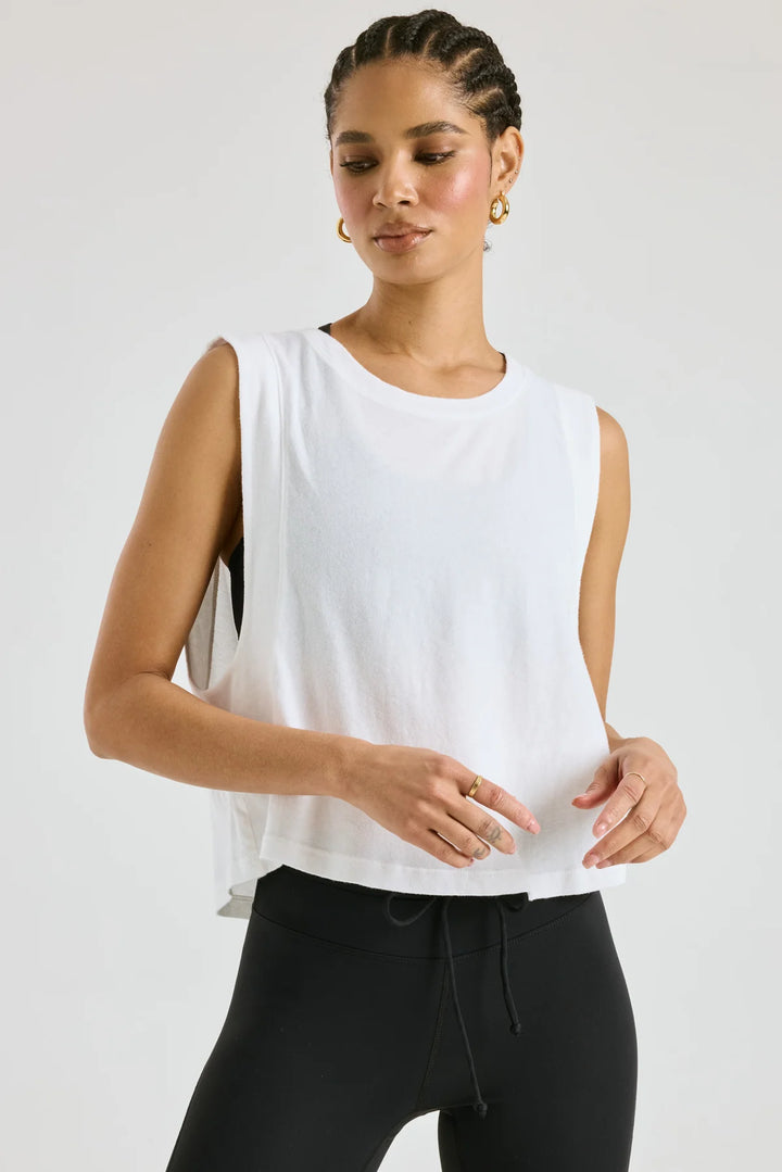 Flow Cropped Muscle Tank - White