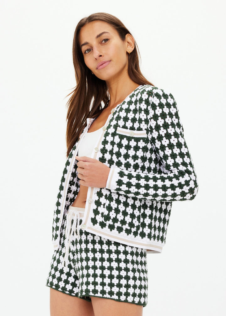 Portobello Crochet Cardigan - Eden Green/White