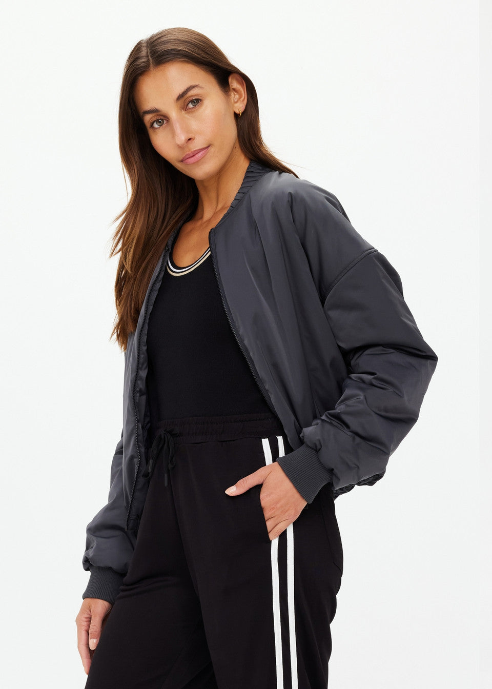 Carlotta Cropped Bomber Jacket - Washed Black