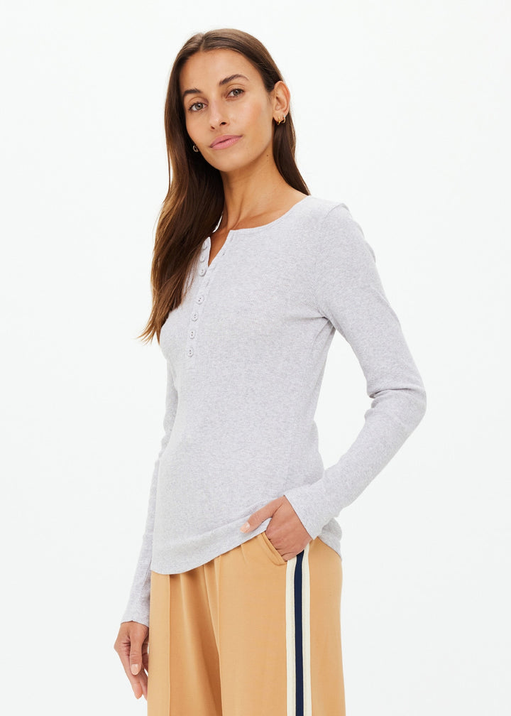 Ness Ribbed Long Sleeve Top - Grey Marle