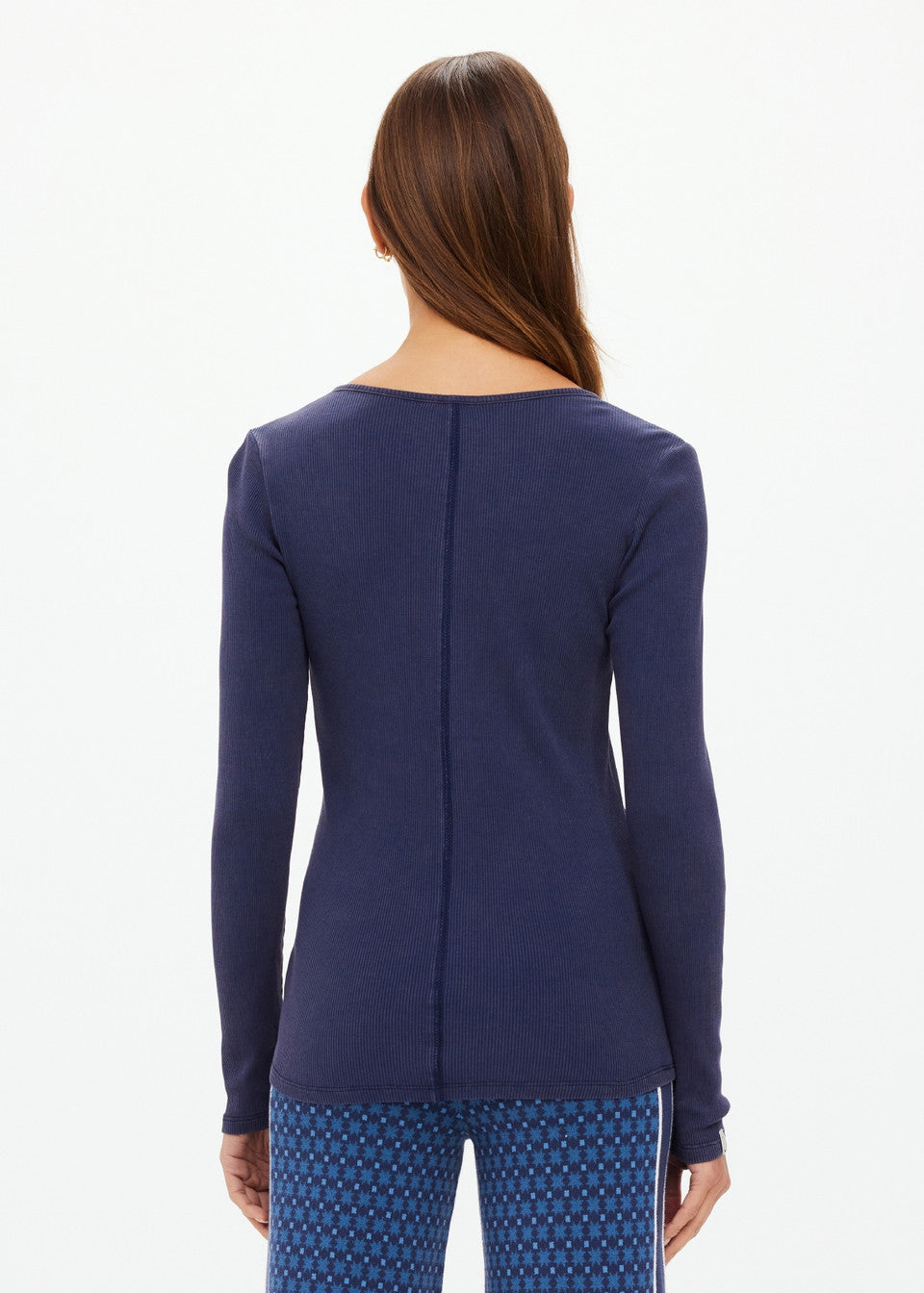 Ness Ribbed Long Sleeve Top - Washed Denim