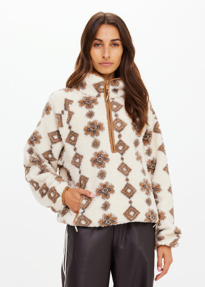 Harlow Fleece Pullover - Creme Abstract
