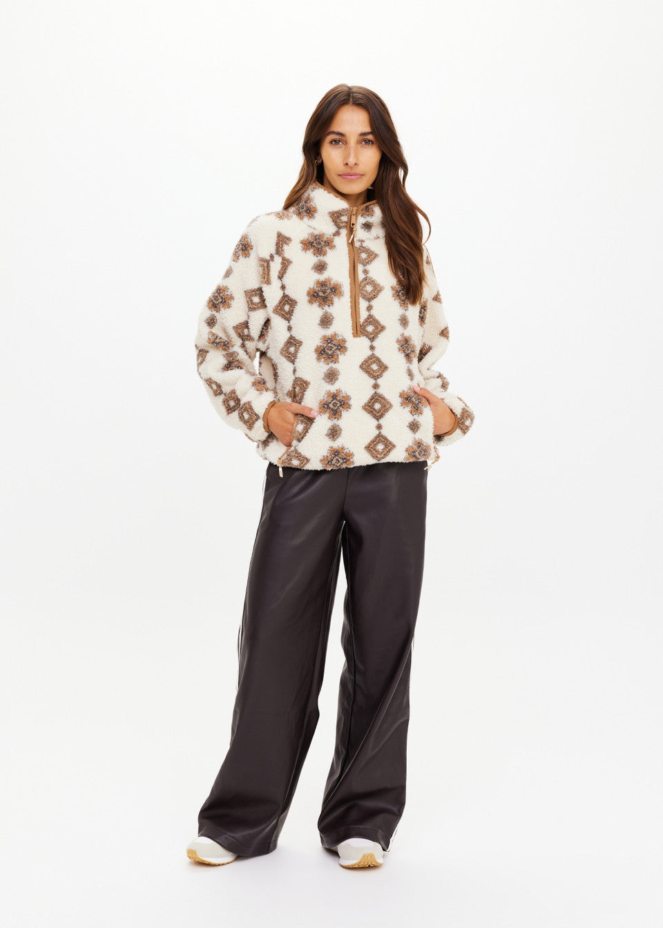 Harlow Fleece Pullover - Creme Abstract