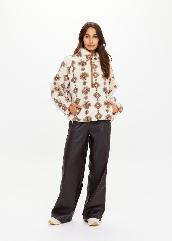 Harlow Fleece Pullover - Creme Abstract