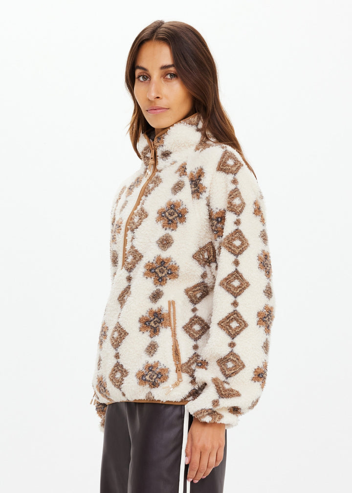 Harlow Fleece Pullover - Creme Abstract