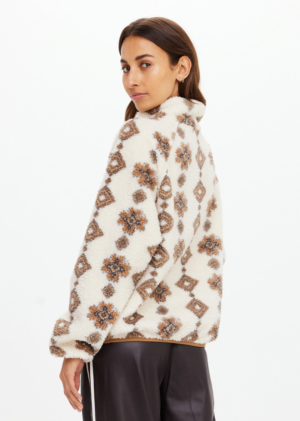 Harlow Fleece Pullover - Creme Abstract