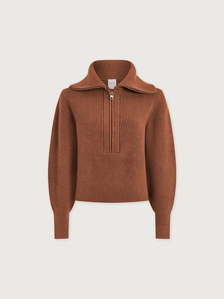Maura Half-Zip Rib Knit - Caramel Pecan