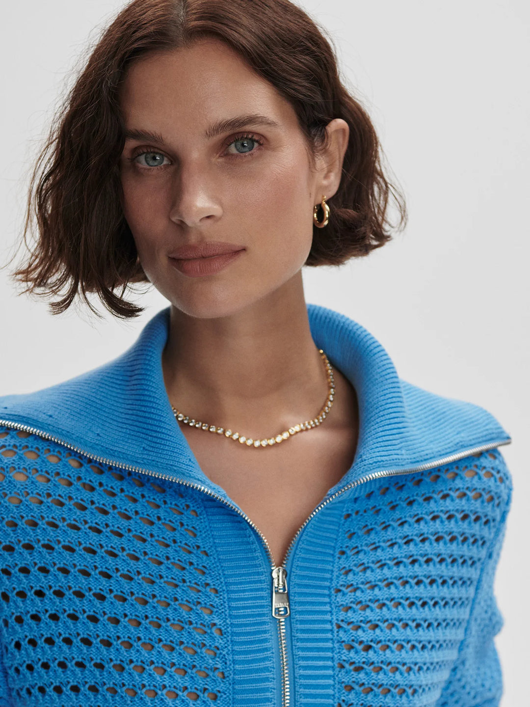 Eloise Full Zip Knit - Azure Blue