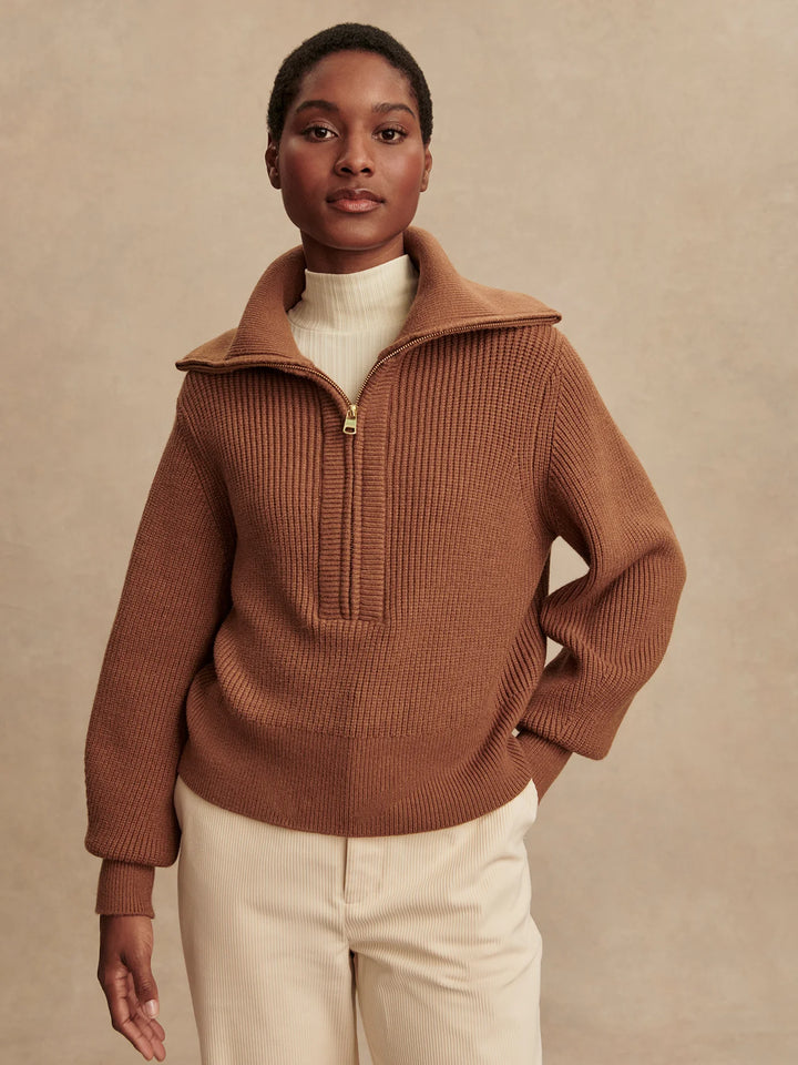 Maura Half-Zip Rib Knit - Caramel Pecan