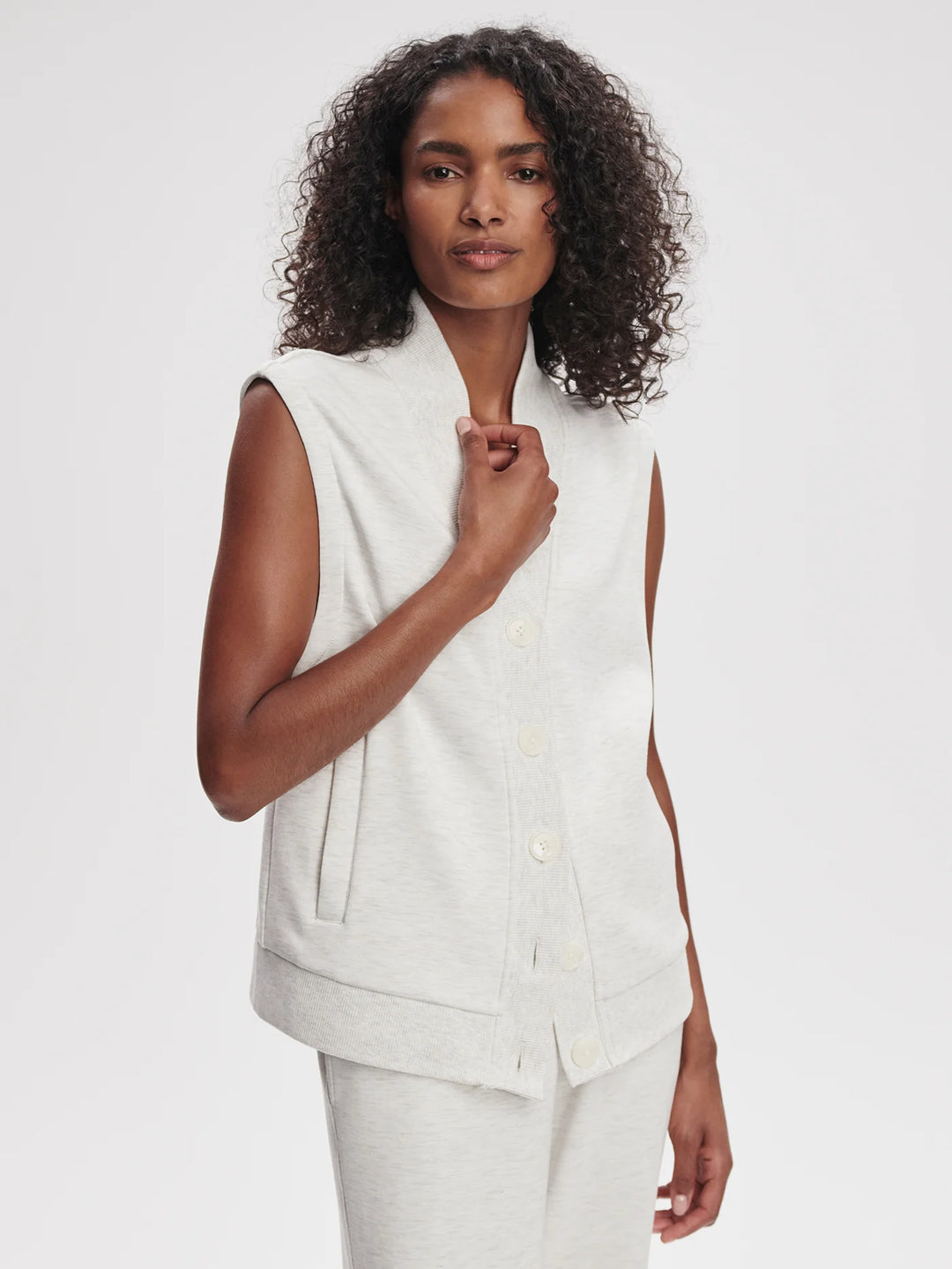 Vicky Button Gilet - Ivory Marl