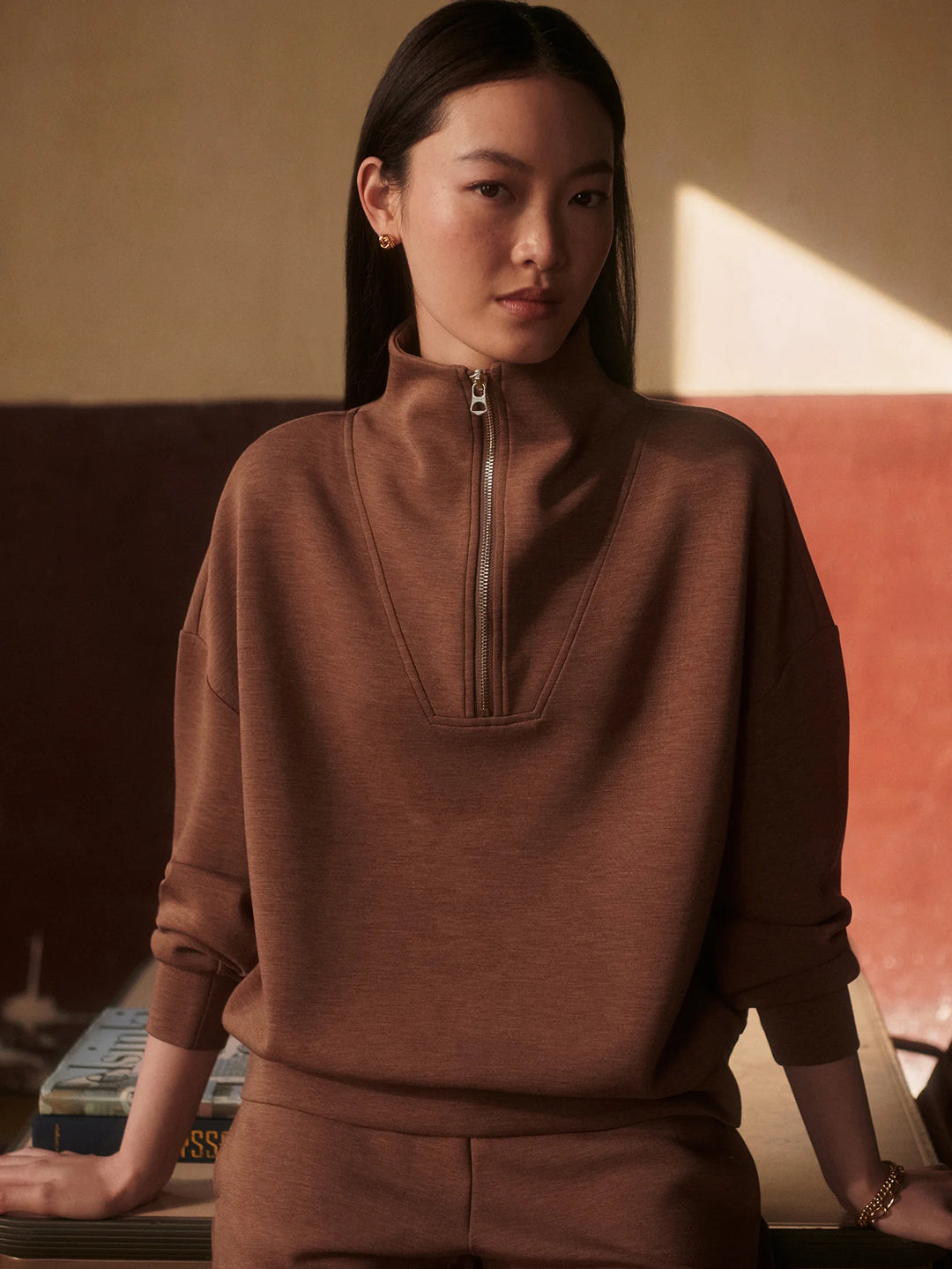 Hawley Half-Zip Sweat - Golden Bronze Marl,