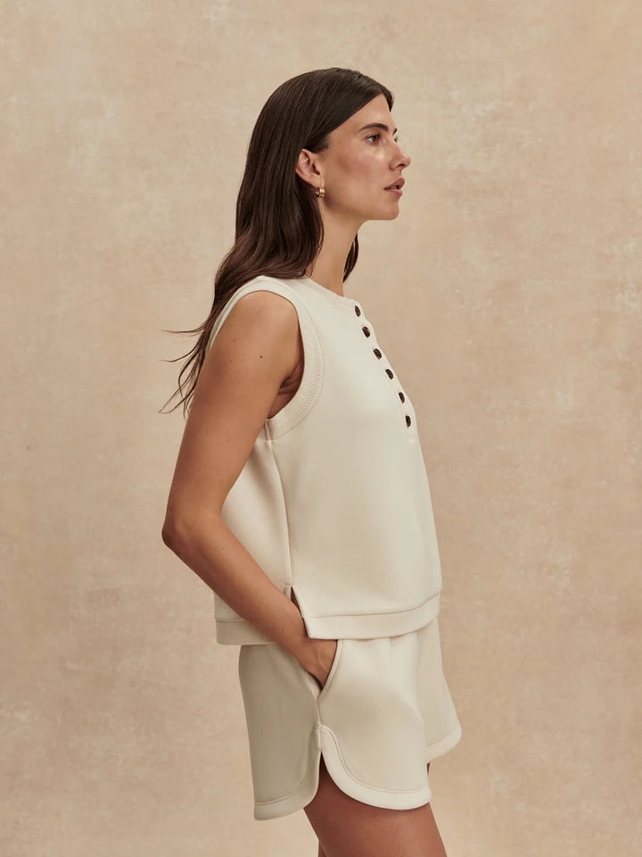 Marla Button Placket Tank - Pristine (Ivory)