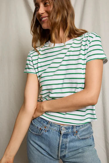 Everett Stripe Tee - Grass Green Stripe