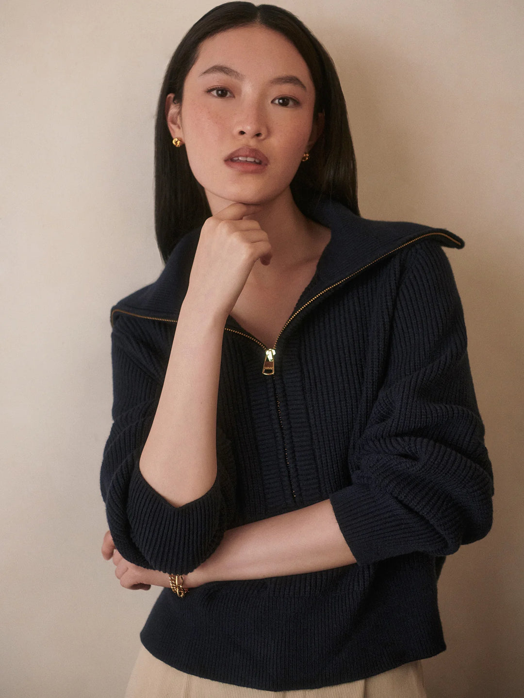 Maura Half-Zip Rib Knit - Navy