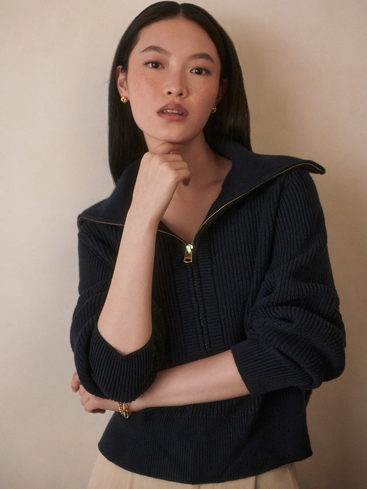 Maura Half-Zip Rib Knit - Navy