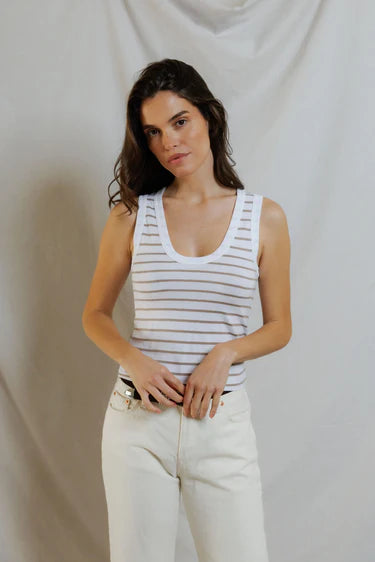 Khara Stripe Tank - Driftwood/White Stripe