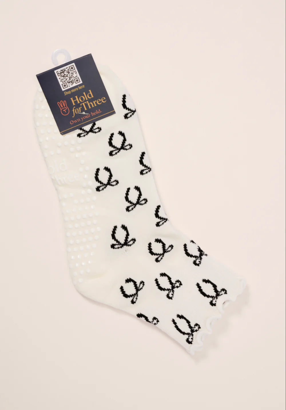 Bow Grip Socks - Ivory/Black Bows