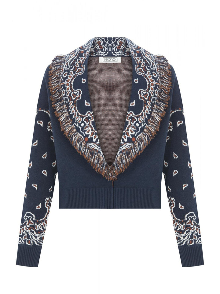 Spica Short Cardigan - Navy Jacquard