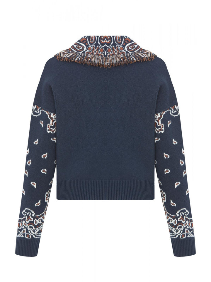 Spica Short Cardigan - Navy Jacquard